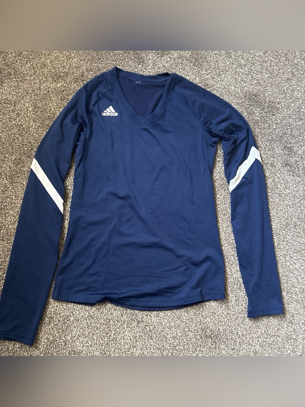 adidas Navy Long-Sleeve V-Neck Training Top with White Accents